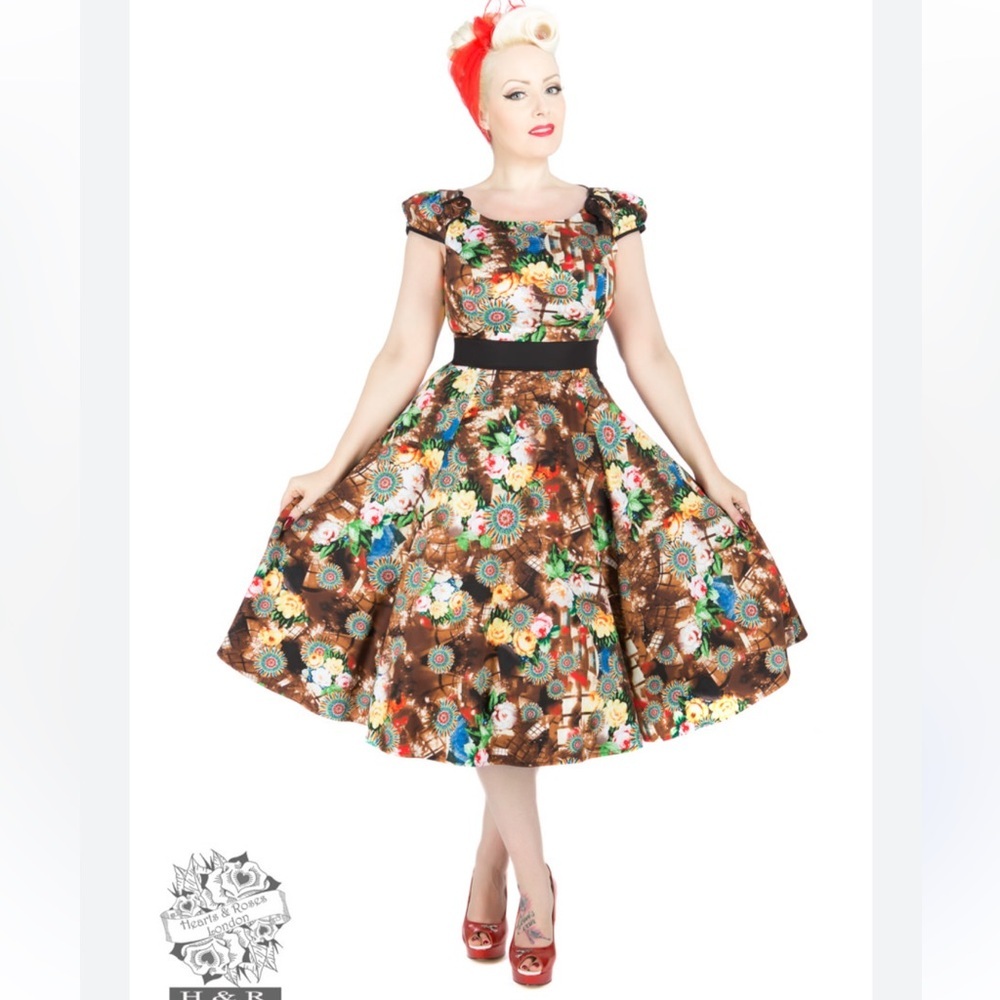 Hearts & Roses Sienna abstract Floral retro pin up swing Dress size 4